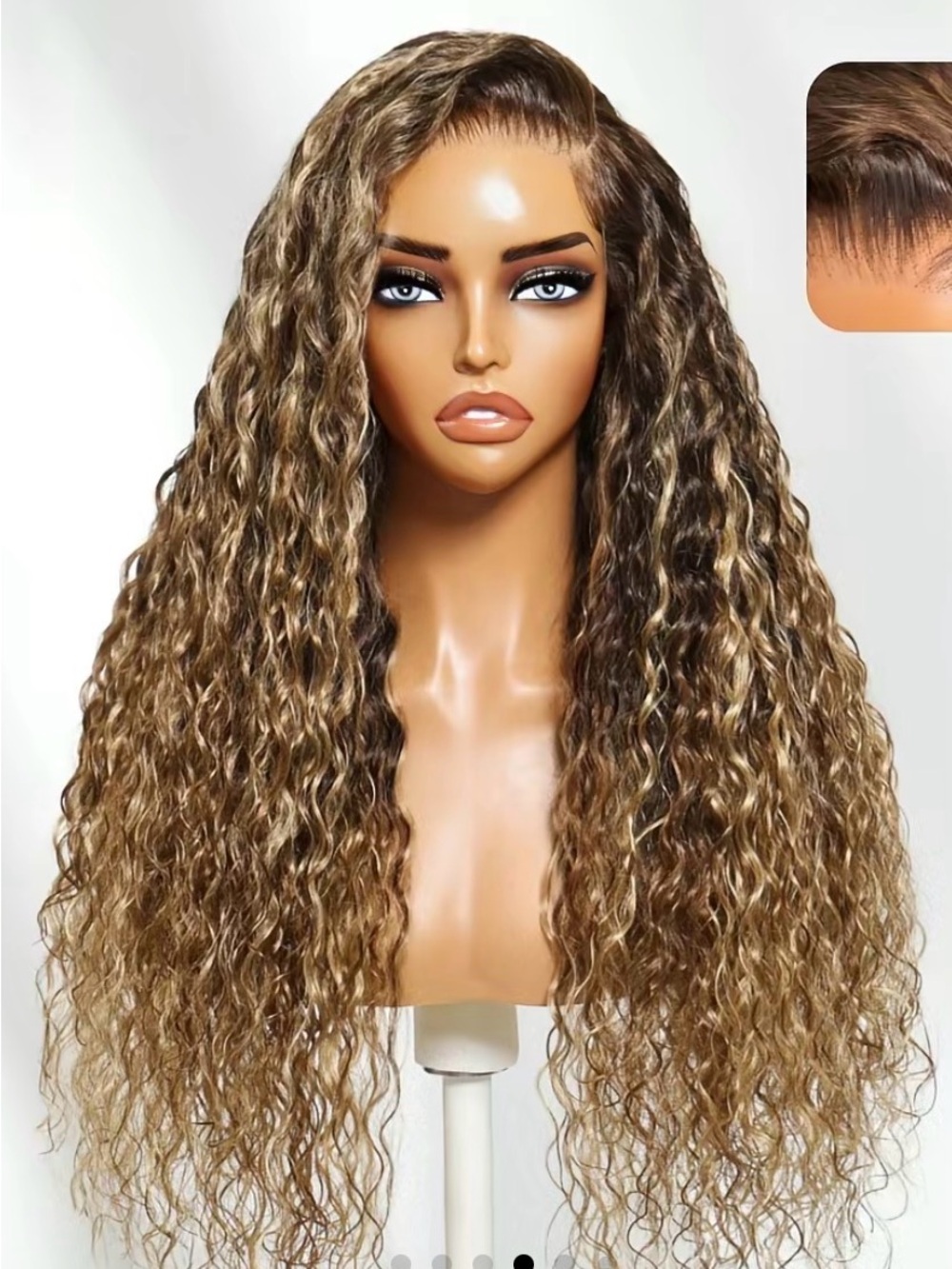 Unice caramel brown with blonde highlights water wave wig 13x4 22”